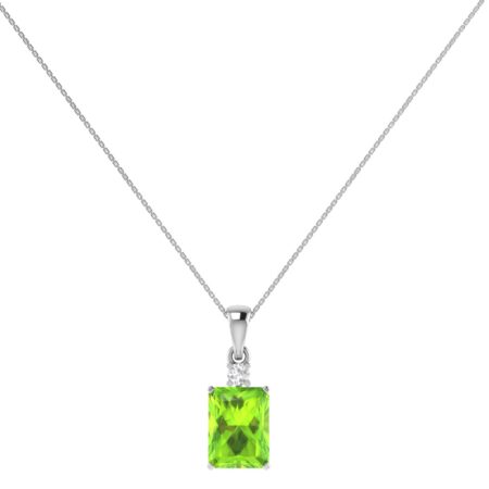 Minimalist Emerald-Cut Peridot Pendant with Elegant Diamond Side Accents in 18K White Gold (2.25ct)