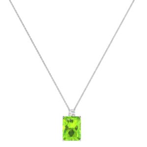 Minimalist Emerald-Cut Peridot Necklace with Elegant Diamond Side Accents in 18K White Gold (2.25ct)