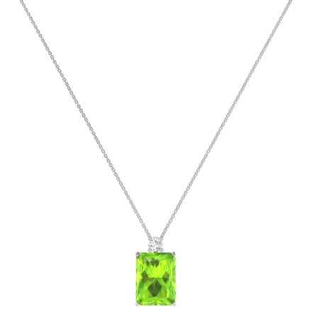 Minimalist Emerald-Cut Peridot Necklace with Elegant Diamond Side Accents in 18K White Gold (2.25ct)