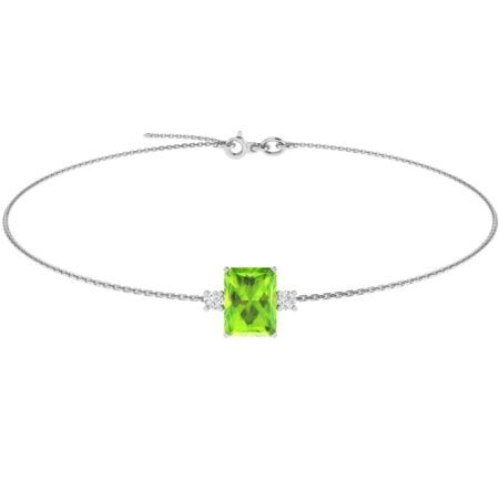 Minimalist Emerald-Cut Peridot Bracelet with Elegant Diamond Side Accents in 18K White Gold (2.25ct)