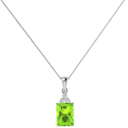 Trio Minimalist Emerald-Cut Peridot Pendant with Elegant Diamond Side Accents in 18K White Gold (2.25ct)