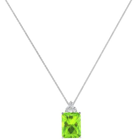 Trio Minimalist Emerald-Cut Peridot Necklace with Elegant Diamond Side Accents in 18K White Gold (2.25ct)