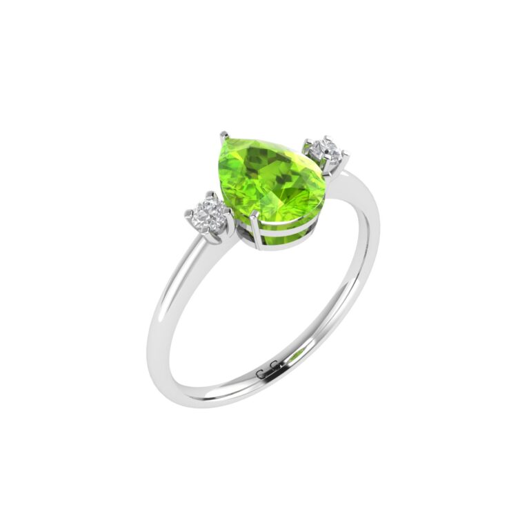 Minimalist Pear Peridot and Sparkling Diamond Ring in 18K White Gold (2.25ct)
