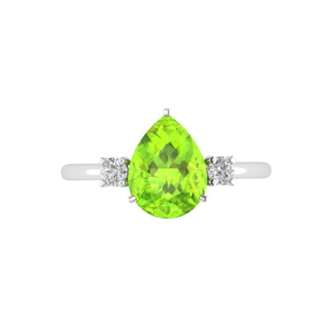 Minimalist Pear Peridot and Sparkling Diamond Ring in 18K White Gold (2.25ct)