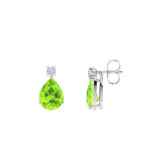 Minimalist Pear Peridot and Sparkling Diamond Earrings in 18K White Gold (4.5ct)