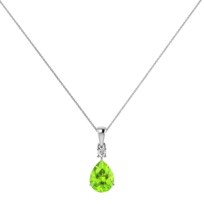 Minimalist Pear Peridot and Sparkling Diamond Pendant in 18K White Gold (2.25ct)