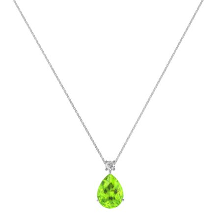 Minimalist Pear Peridot and Sparkling Diamond Necklace in 18K White Gold (2.25ct)