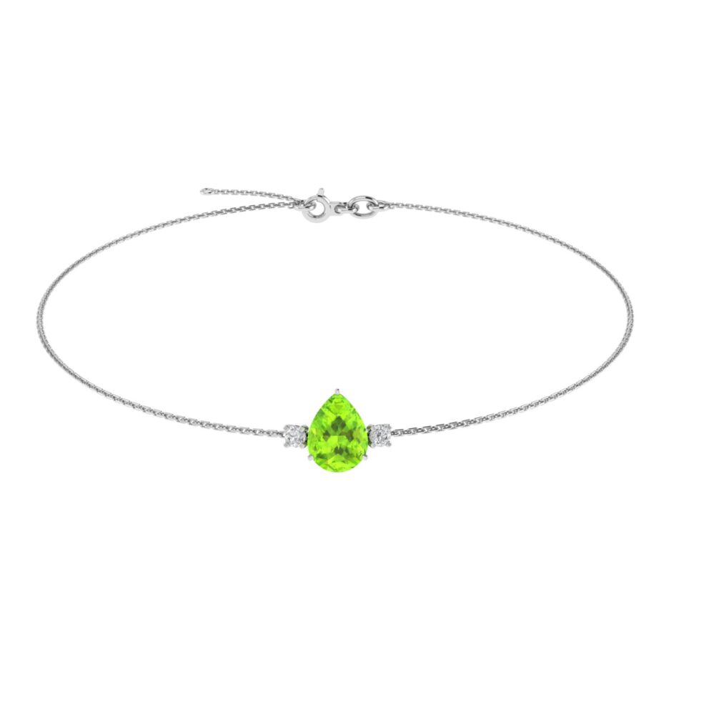 Minimalist Pear Peridot and Sparkling Diamond Bracelet in 18K White Gold (2.25ct)