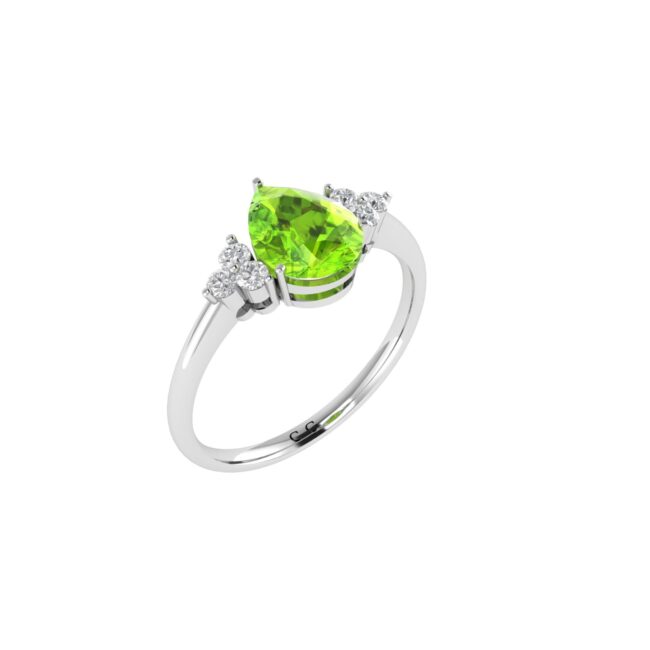 Minimalist Pear Peridot and Sparkling Diamond Ring in 18K White Gold (2.25ct)