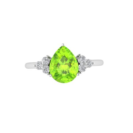 Minimalist Pear Peridot and Sparkling Diamond Ring in 18K White Gold (2.25ct)