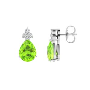 Minimalist Pear Peridot and Sparkling Diamond Earrings in 18K White Gold (4.5ct)