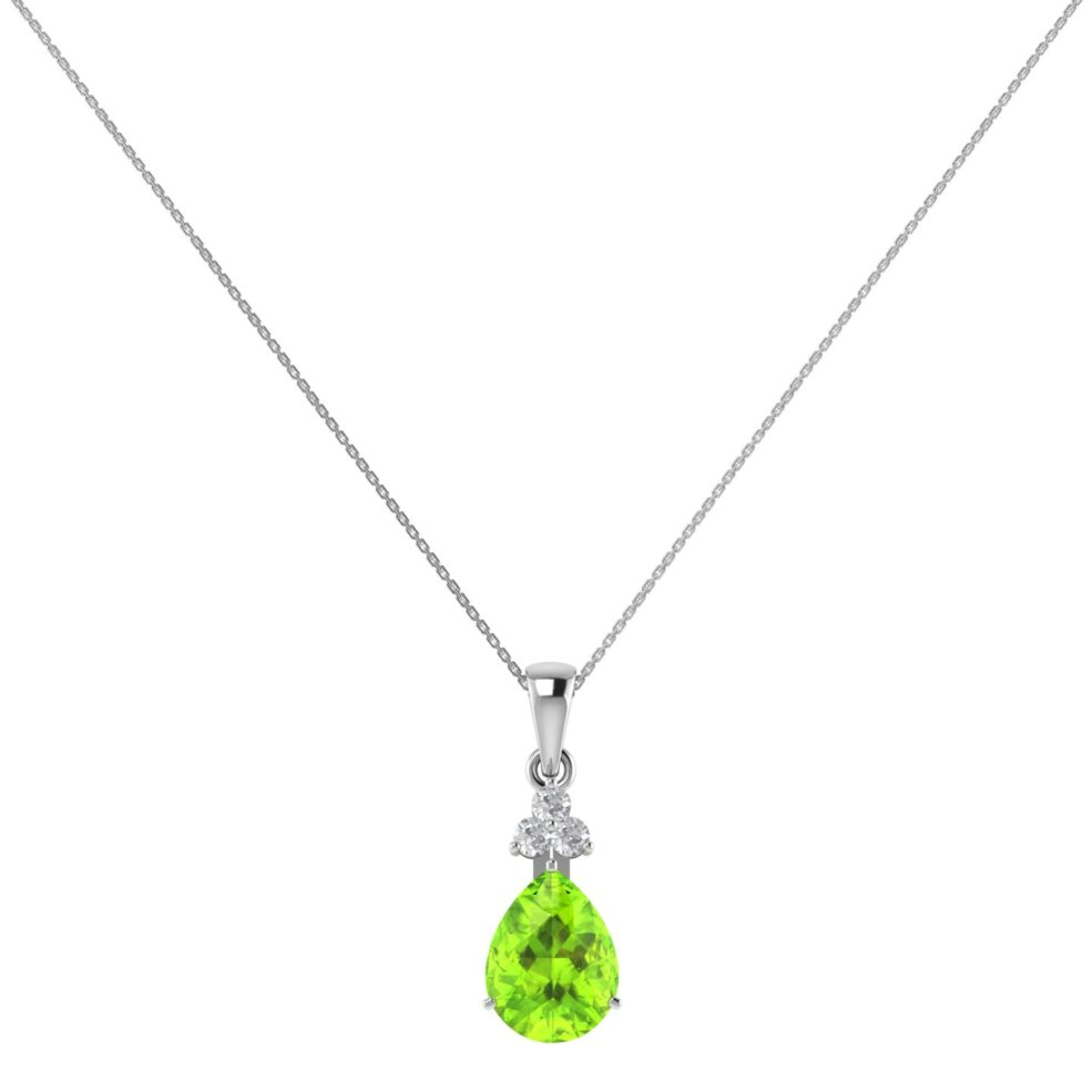 Minimalist Pear Peridot and Sparkling Diamond Pendant in 18K White Gold (2.25ct)