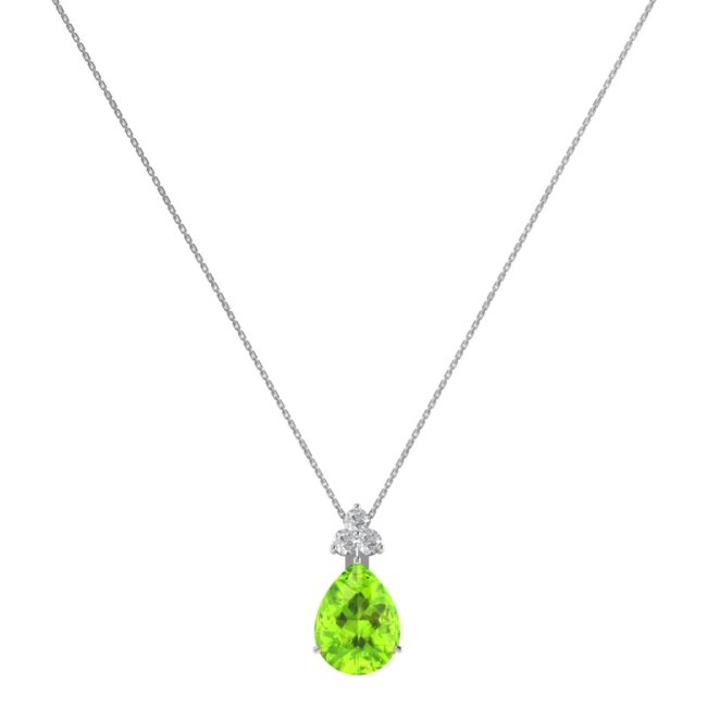 Minimalist Pear Peridot and Sparkling Diamond Necklace in 18K White Gold (2.25ct)