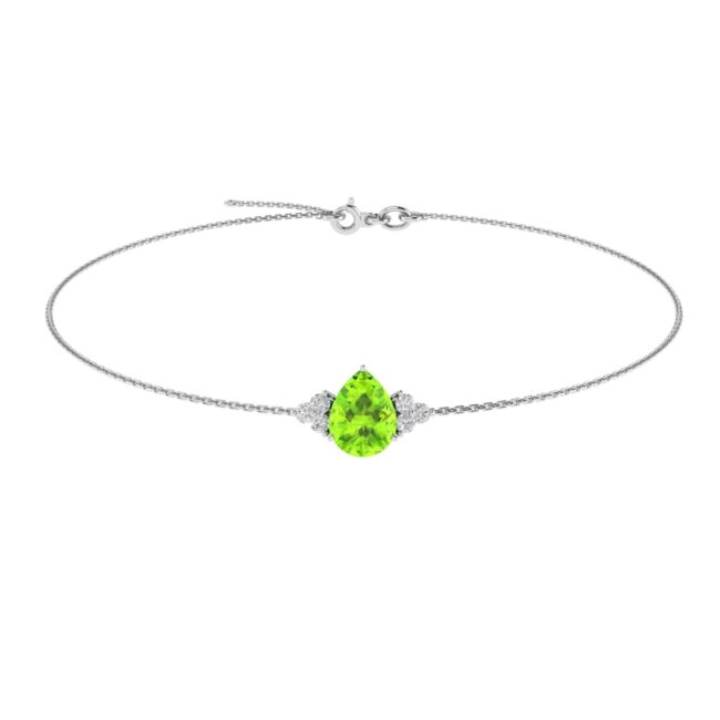 Minimalist Pear Peridot and Sparkling Diamond Bracelet in 18K White Gold (2.25ct)