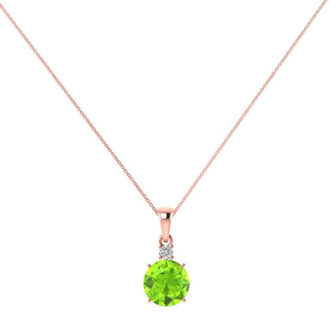 Diamond Embrace Round Peridot Pendant in 18K Gold