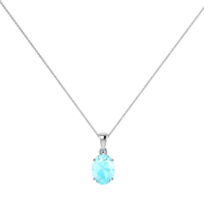 Minimalist Oval Aquamarine Pendant in 18K White Gold (2.25ct)