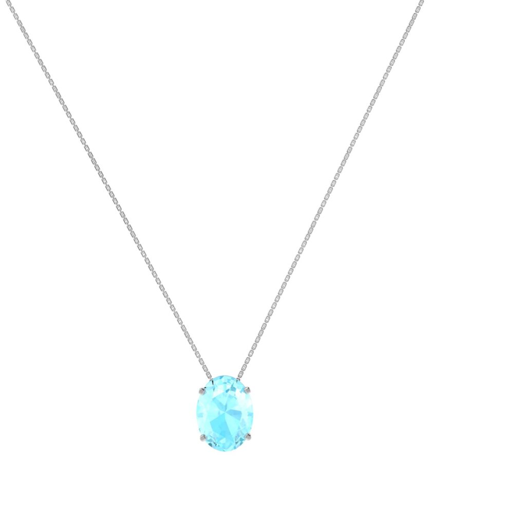 Minimalist Oval Aquamarine Necklace in 18K White Gold (2.25ct)