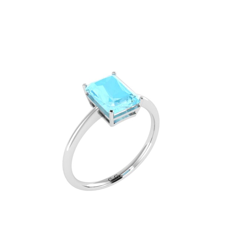Minimalist Emerald-Cut Aquamarine Ring in 18K White Gold (2.25ct)