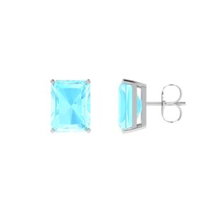 Minimalist Emerald-Cut Aquamarine Earrings in 18K White Gold (4.5ct)