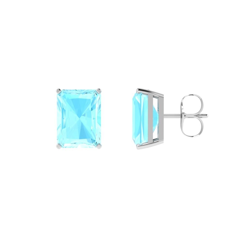 Minimalist Emerald-Cut Aquamarine Earrings in 18K White Gold (4.5ct)