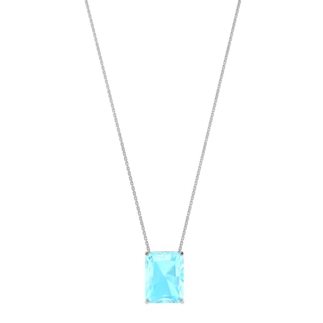 Minimalist Emerald-Cut Aquamarine Necklace in 18K White Gold (2.25ct)