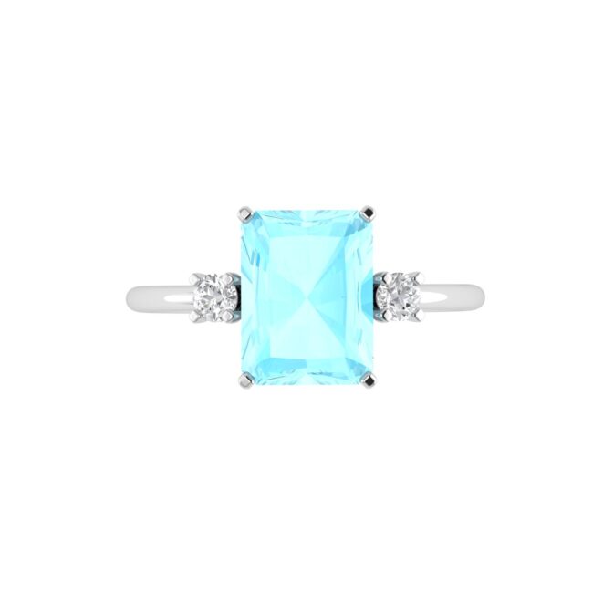 Minimalist Emerald-Cut Aquamarine Ring with Elegant Diamond Side Accents in 18K White Gold (2.25ct)