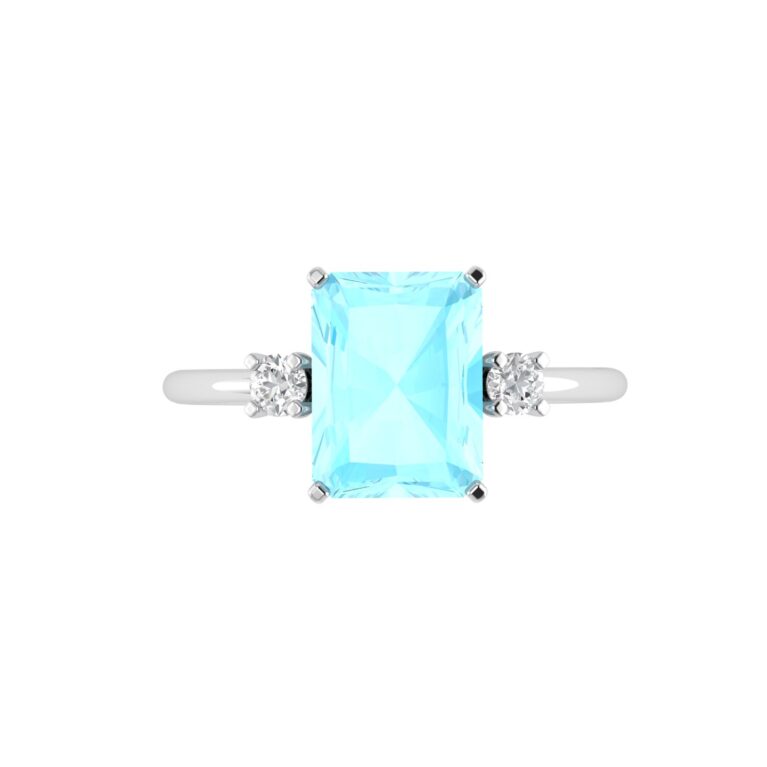 Minimalist Emerald-Cut Aquamarine Ring with Elegant Diamond Side Accents in 18K White Gold (2.25ct)