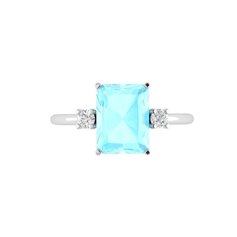 Minimalist Emerald-Cut Aquamarine Ring with Elegant Diamond Side Accents in 18K White Gold (2.25ct)