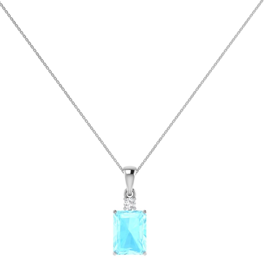 Minimalist Emerald-Cut Aquamarine Pendant with Elegant Diamond Side Accents in 18K White Gold (2.25ct)