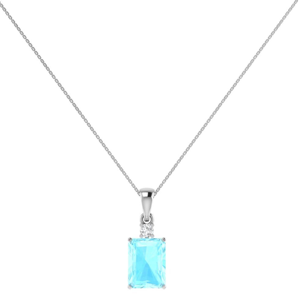 Minimalist Emerald-Cut Aquamarine Pendant with Elegant Diamond Side Accents in 18K White Gold (2.25ct)