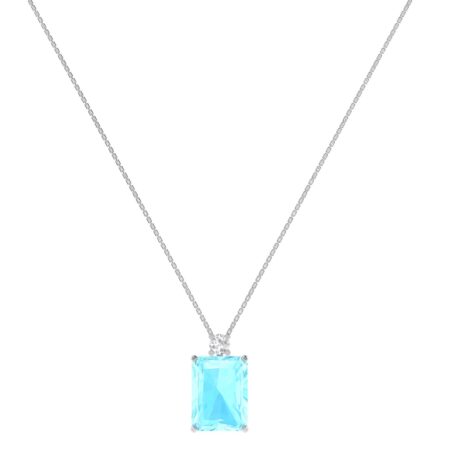 Minimalist Emerald-Cut Aquamarine Necklace with Elegant Diamond Side Accents in 18K White Gold (2.25ct)