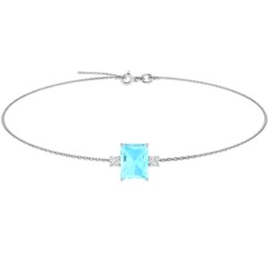 Minimalist Emerald-Cut Aquamarine Bracelet with Elegant Diamond Side Accents in 18K White Gold (2.25ct)