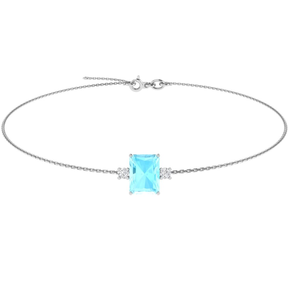 Minimalist Emerald-Cut Aquamarine Bracelet with Elegant Diamond Side Accents in 18K White Gold (2.25ct)