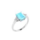Trio Minimalist Emerald-Cut Aquamarine Ring with Elegant Diamond Side Accents in 18K White Gold (2.25ct)