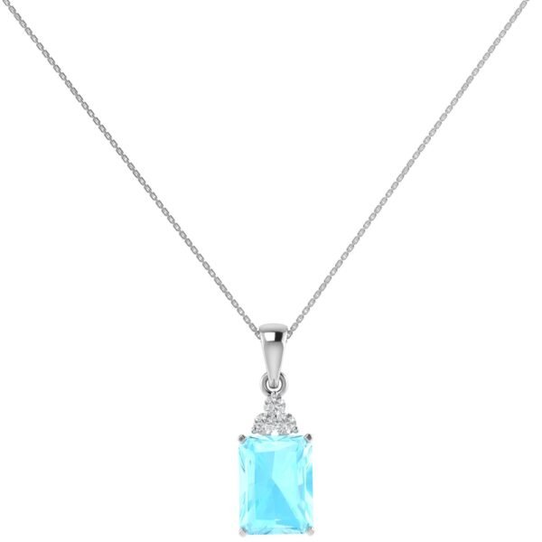 Trio Minimalist Emerald-Cut Aquamarine Pendant with Elegant Diamond Side Accents in 18K White Gold (2.25ct)