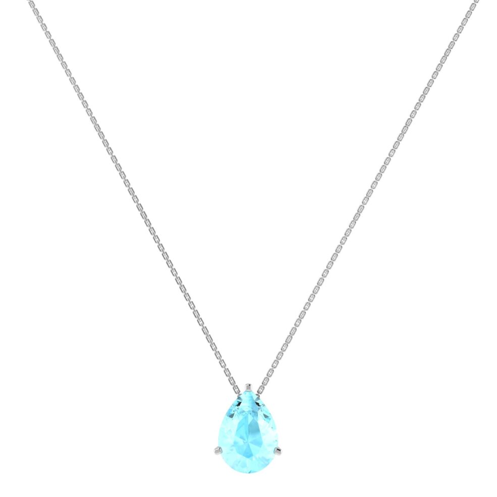 Minimalist Pear Aquamarine Necklace in 18K White Gold (2.25ct)