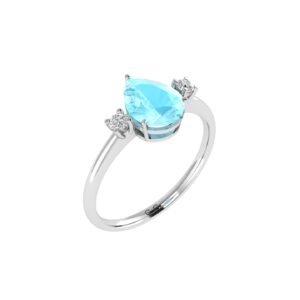 Minimalist Pear Aquamarine and Sparkling Diamond Ring in 18K White Gold (2.25ct)