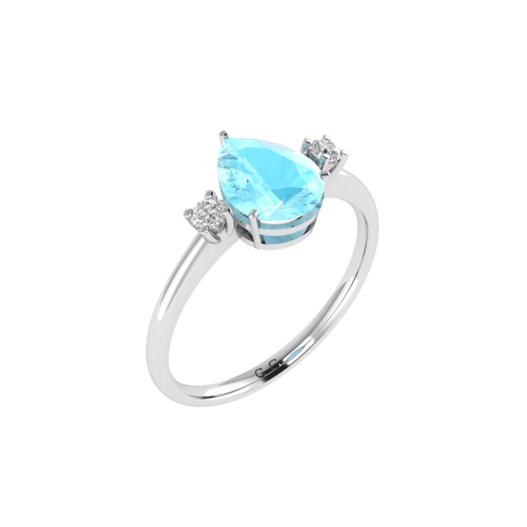 Minimalist Pear Aquamarine and Sparkling Diamond Ring in 18K White Gold (2.25ct)