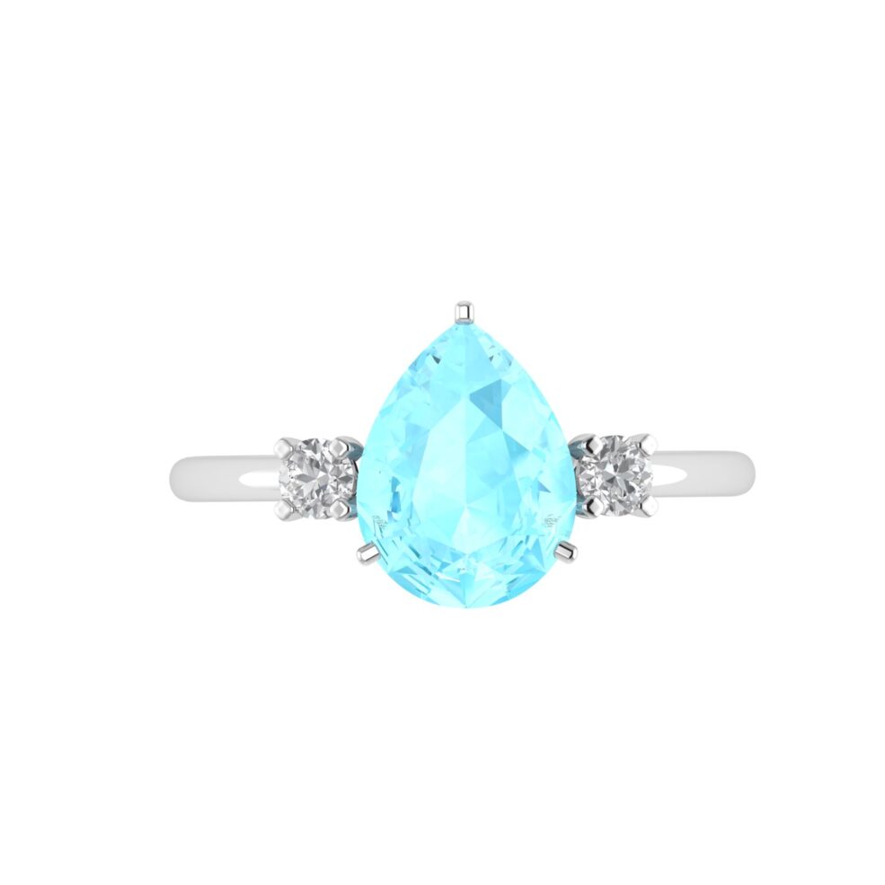 Minimalist Pear Aquamarine and Sparkling Diamond Ring in 18K White Gold (2.25ct)