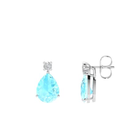 Minimalist Pear Aquamarine and Sparkling Diamond Earrings in 18K White Gold (4.5ct)