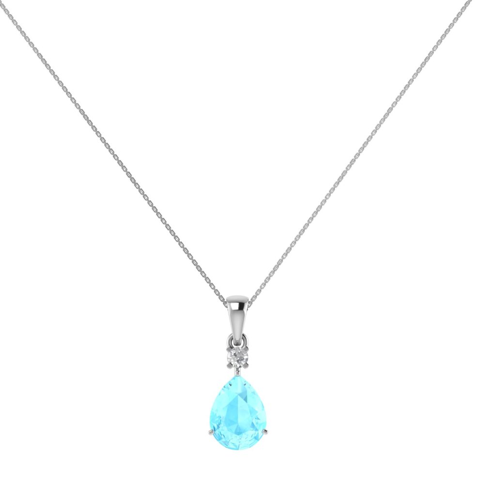 Minimalist Pear Aquamarine and Sparkling Diamond Pendant in 18K White Gold (2.25ct)