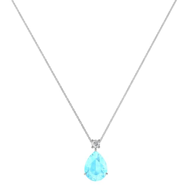 Minimalist Pear Aquamarine and Sparkling Diamond Necklace in 18K White Gold (2.25ct)