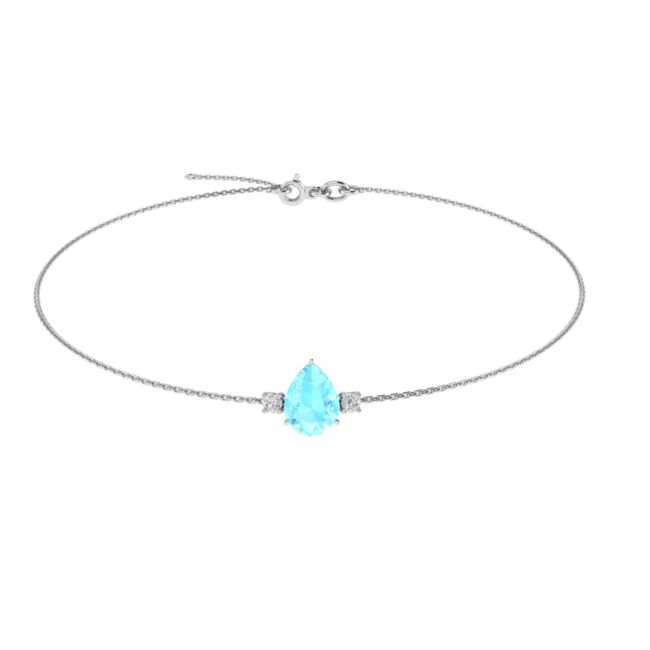 Minimalist Pear Aquamarine and Sparkling Diamond Bracelet in 18K White Gold (2.25ct)