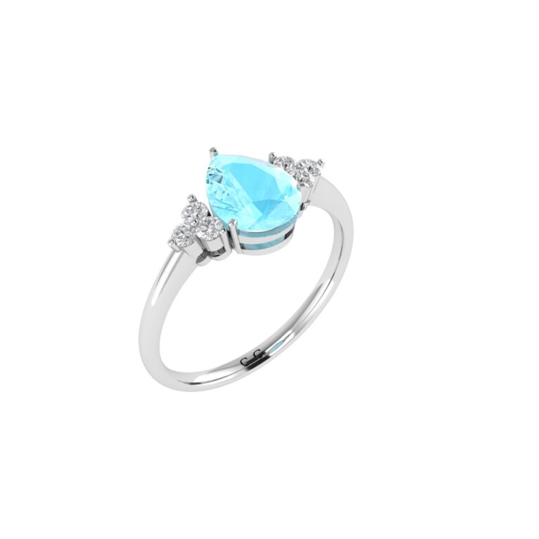Minimalist Pear Aquamarine and Sparkling Diamond Ring in 18K White Gold (2.25ct)