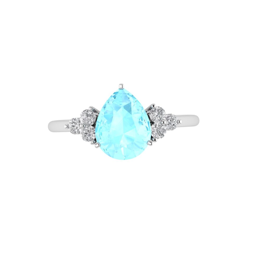 Minimalist Pear Aquamarine and Sparkling Diamond Ring in 18K White Gold (2.25ct)