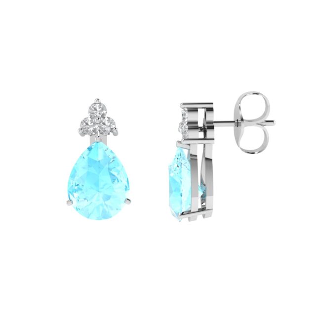 Minimalist Pear Aquamarine and Sparkling Diamond Earrings in 18K White Gold (4.5ct)