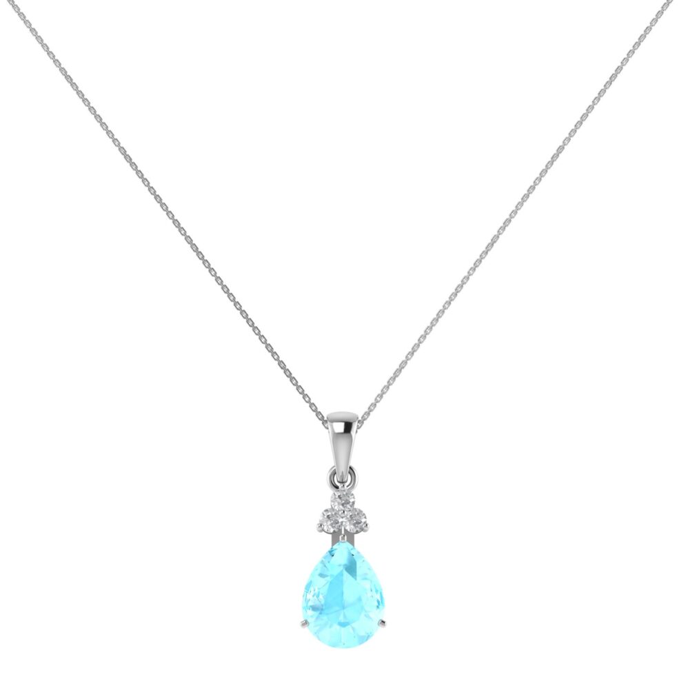 Minimalist Pear Aquamarine and Sparkling Diamond Pendant in 18K White Gold (2.25ct)