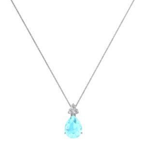 Minimalist Pear Aquamarine and Sparkling Diamond Necklace in 18K White Gold (2.25ct)