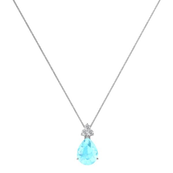 Minimalist Pear Aquamarine and Sparkling Diamond Necklace in 18K White Gold (2.25ct)