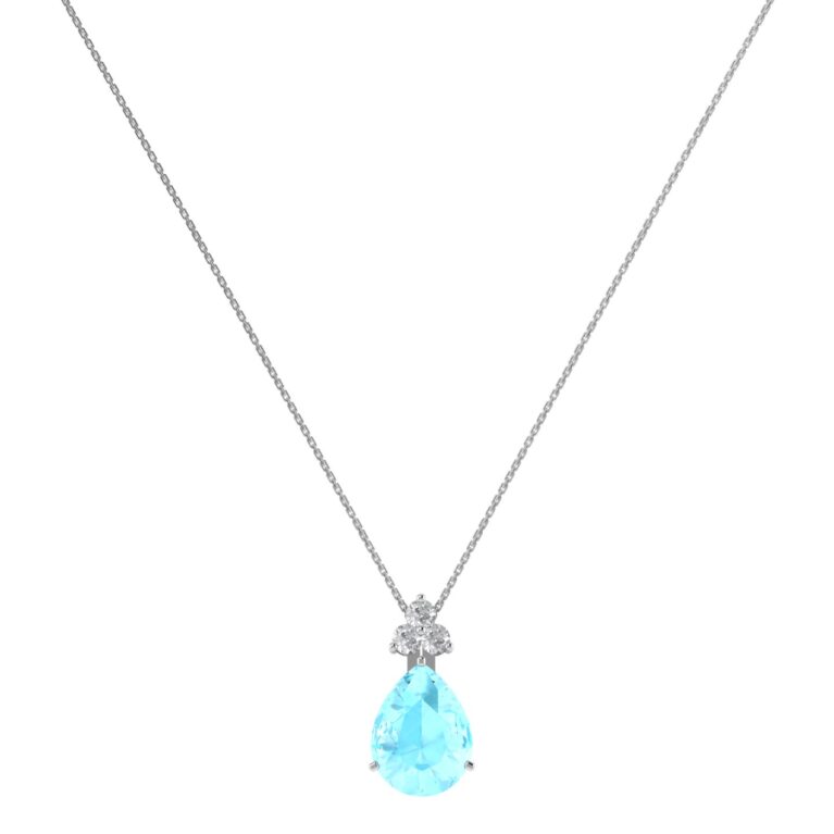 Minimalist Pear Aquamarine and Sparkling Diamond Necklace in 18K White Gold (2.25ct)